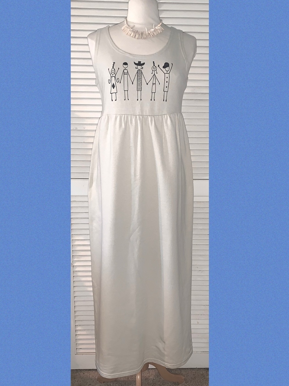 Vintage California Concepts Sleeveless Maxi Dress with Stick people Size 8